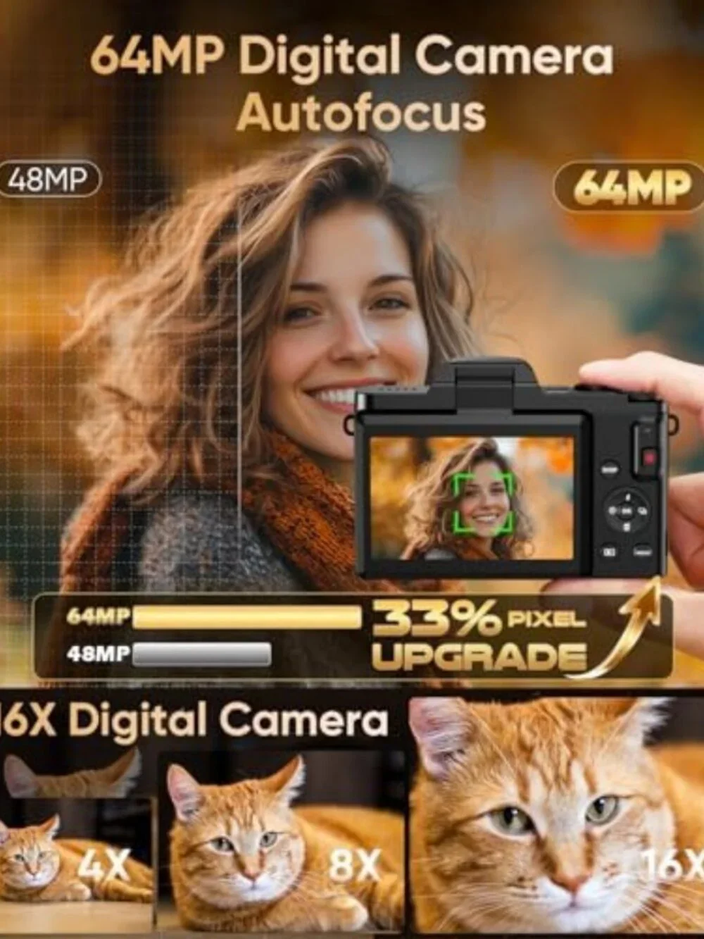 64MP 4K Digital Camera with WiFi, 180° Flip Screen & 16X Zoom - Perfect for